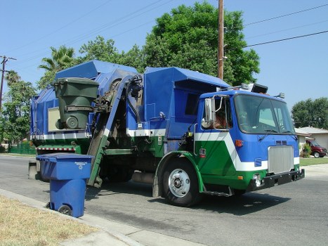 Construction site with a large skip container