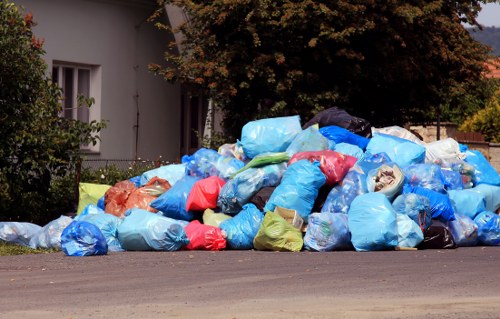 Construction site with waste materials being cleared